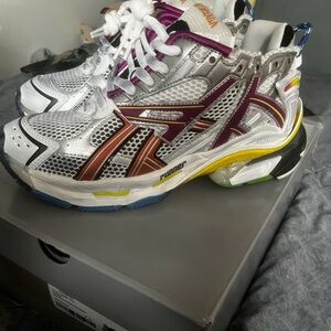 Balenciaga Silver White Purple Yellow Multi-Accent Runner Sneakers